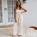 Sandy | Women's Strapless Tie Waist Wide Leg Jumpsuit