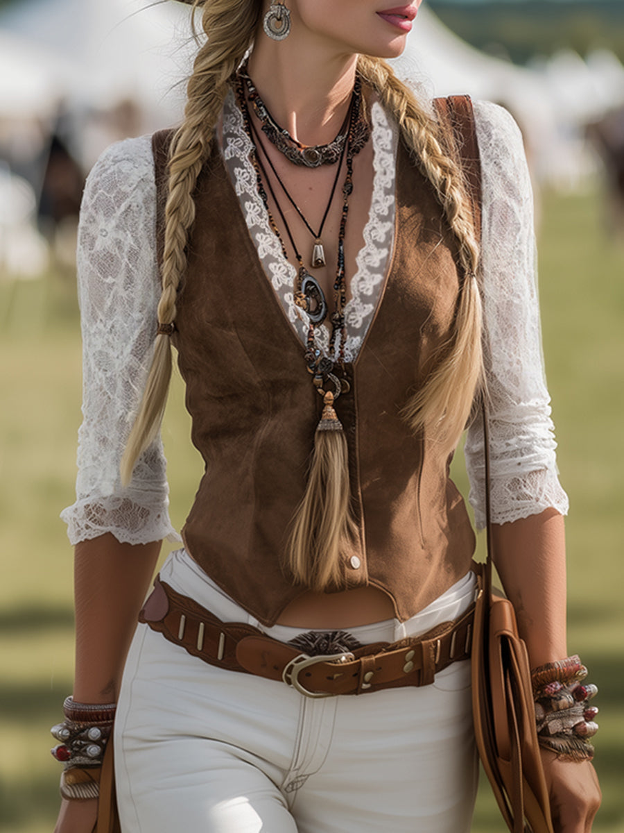 Elowen | Women's Western Lace Long Sleeve Blouse