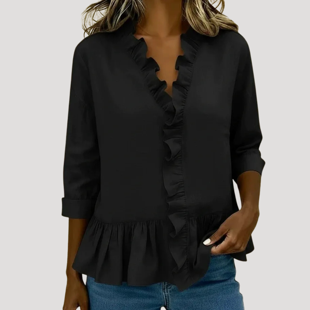 Theodora | Women's Ruffle Trim V-Neck Peplum Blouse